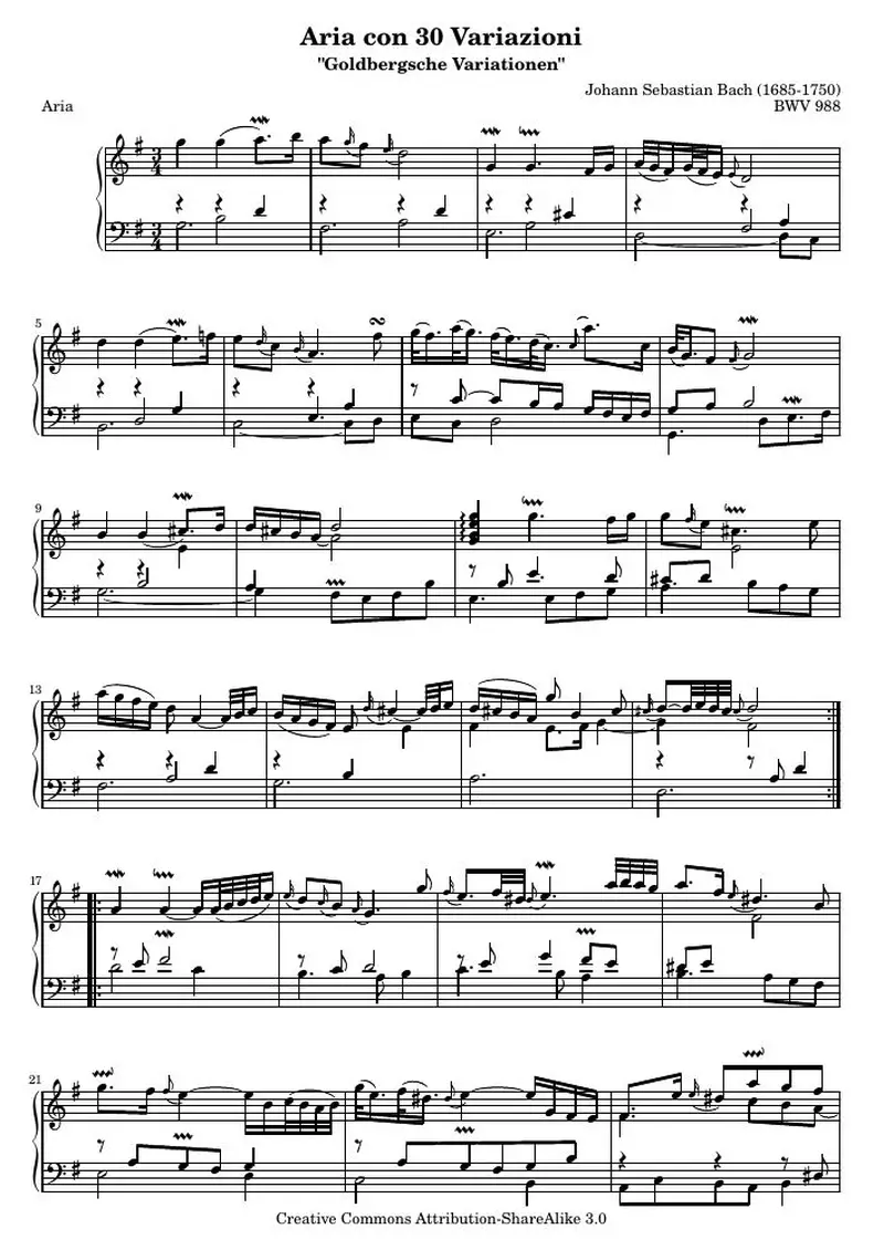 Первая страница нот «Гольдберг-вариации - Aria (BWV 988)»