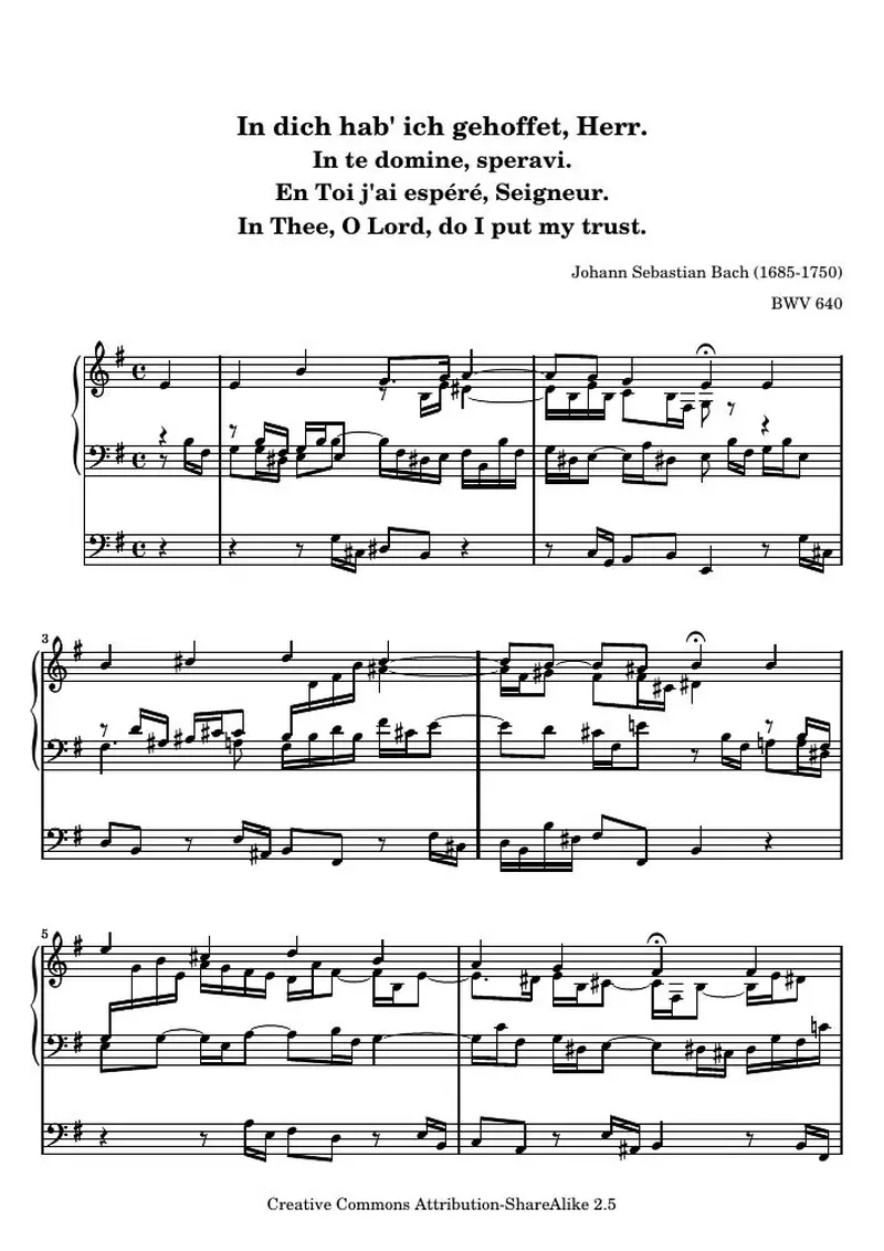 Первая страница нот «In dich hab' ich gehoffet, Herr»