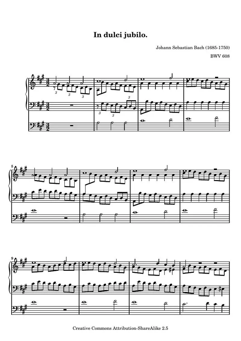 Первая страница нот «In dulci jubilo»