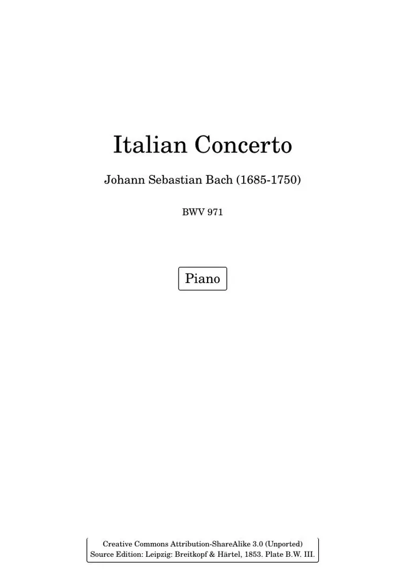 Первая страница нот «Italian Концерт (BWV 971)»