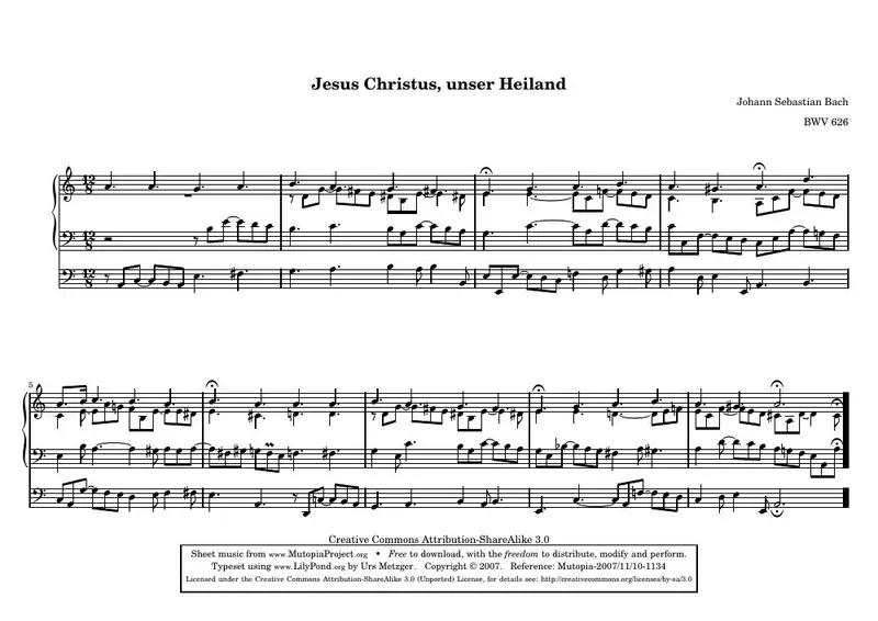 Первая страница нот «Jesus Christus, unser Heiland»