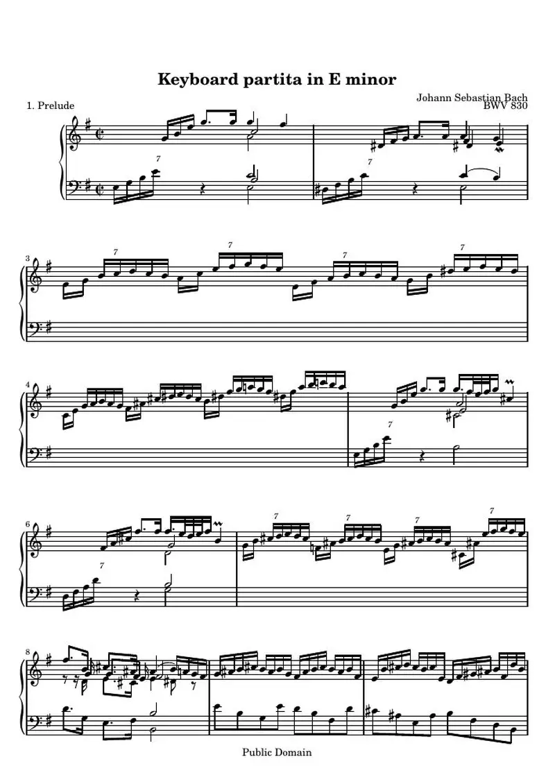 Первая страница нот «Keyboard Партита E минор (BWV 830) — BWV-830-1»