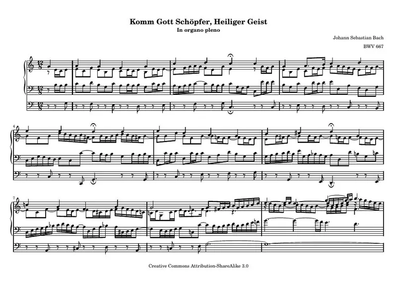 Первая страница нот «Komm Gott Schöpfer, Heiliger Geist»