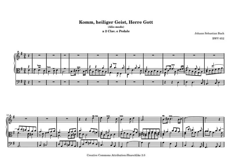 Первая страница нот «Komm, heiliger Geist, Herre Gott»