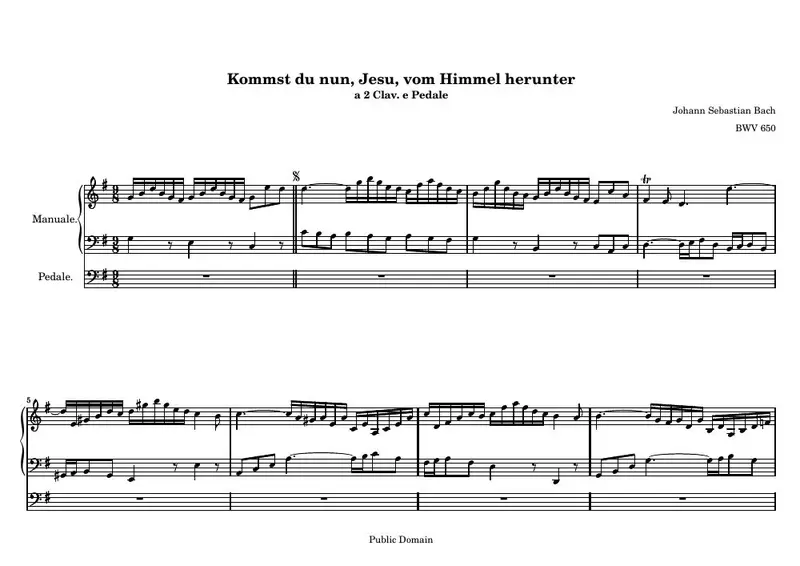 Первая страница нот «Kommst du nun, Jesu, vom Himmel herunter»