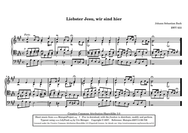 Первая страница нот «Liebster Jesu, wir sind hier»