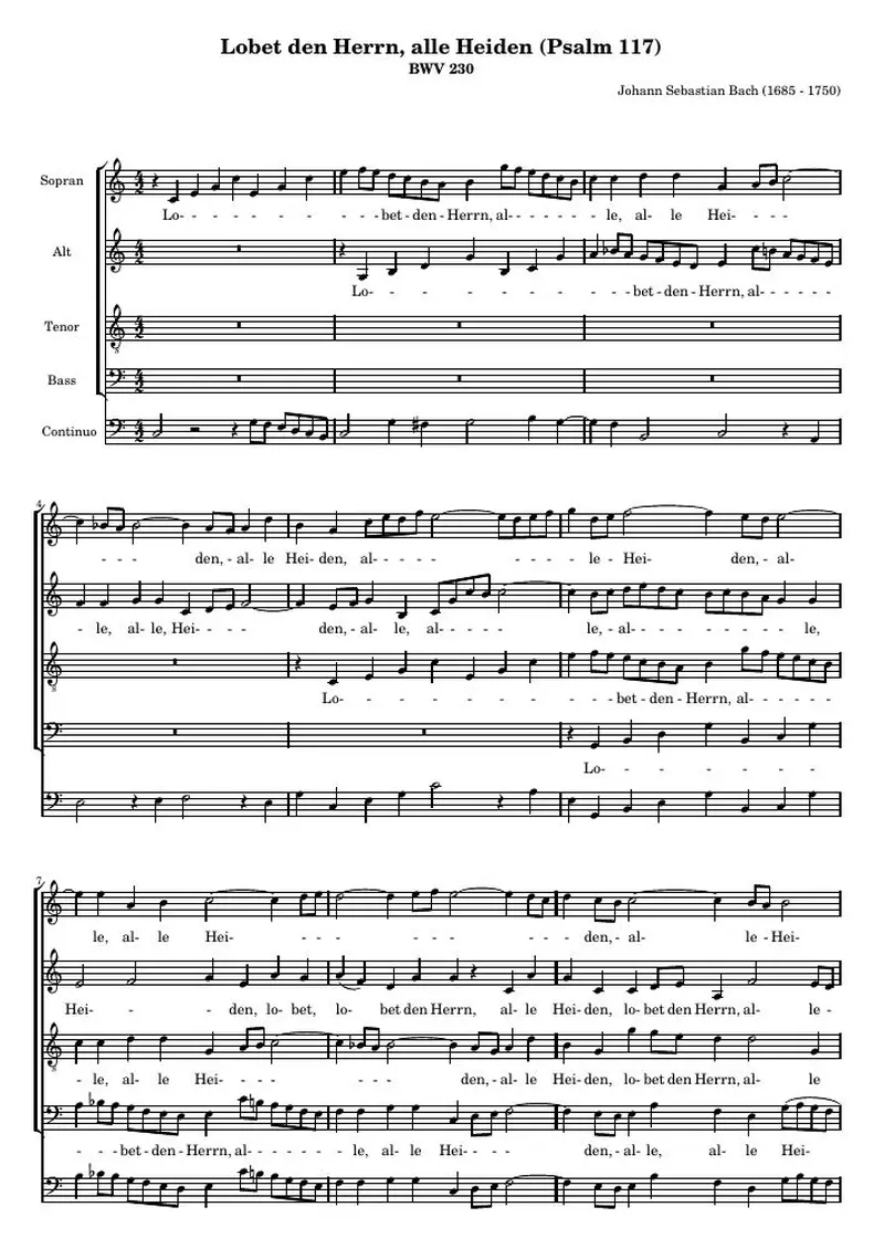 Первая страница нот «Lobet den Herrn, alle Heiden (Psalm 117)»