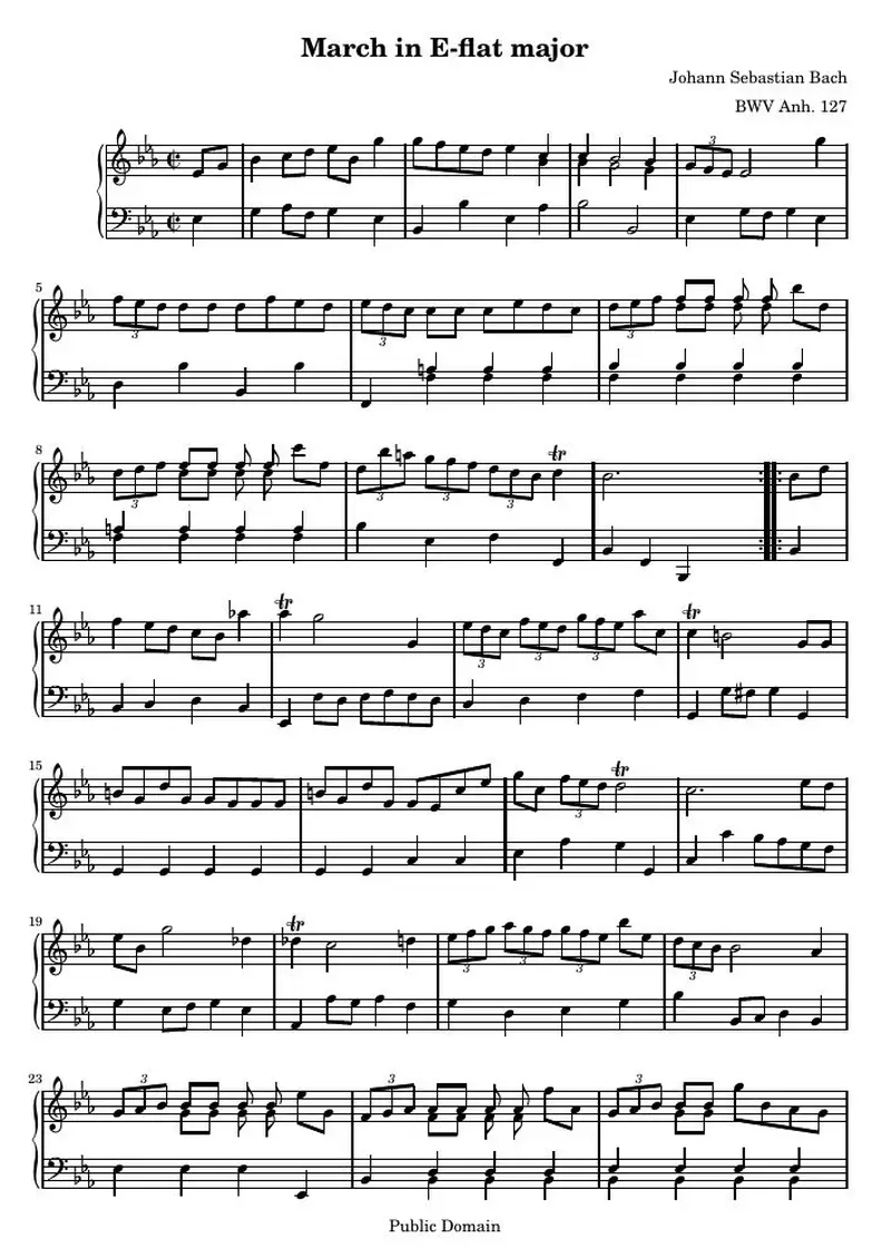 Первая страница нот «Марш E-flat major (BWV Anh. 127)»