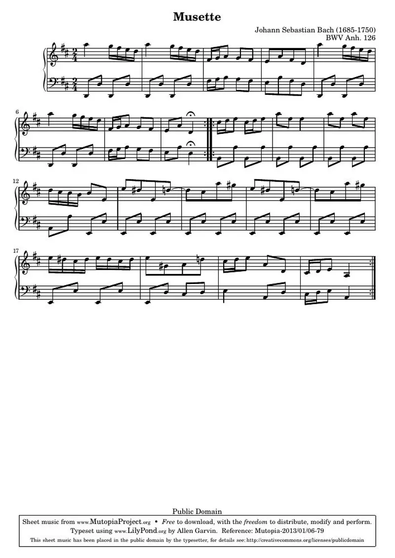 Первая страница нот «Musette (BWV Anh. 126)»