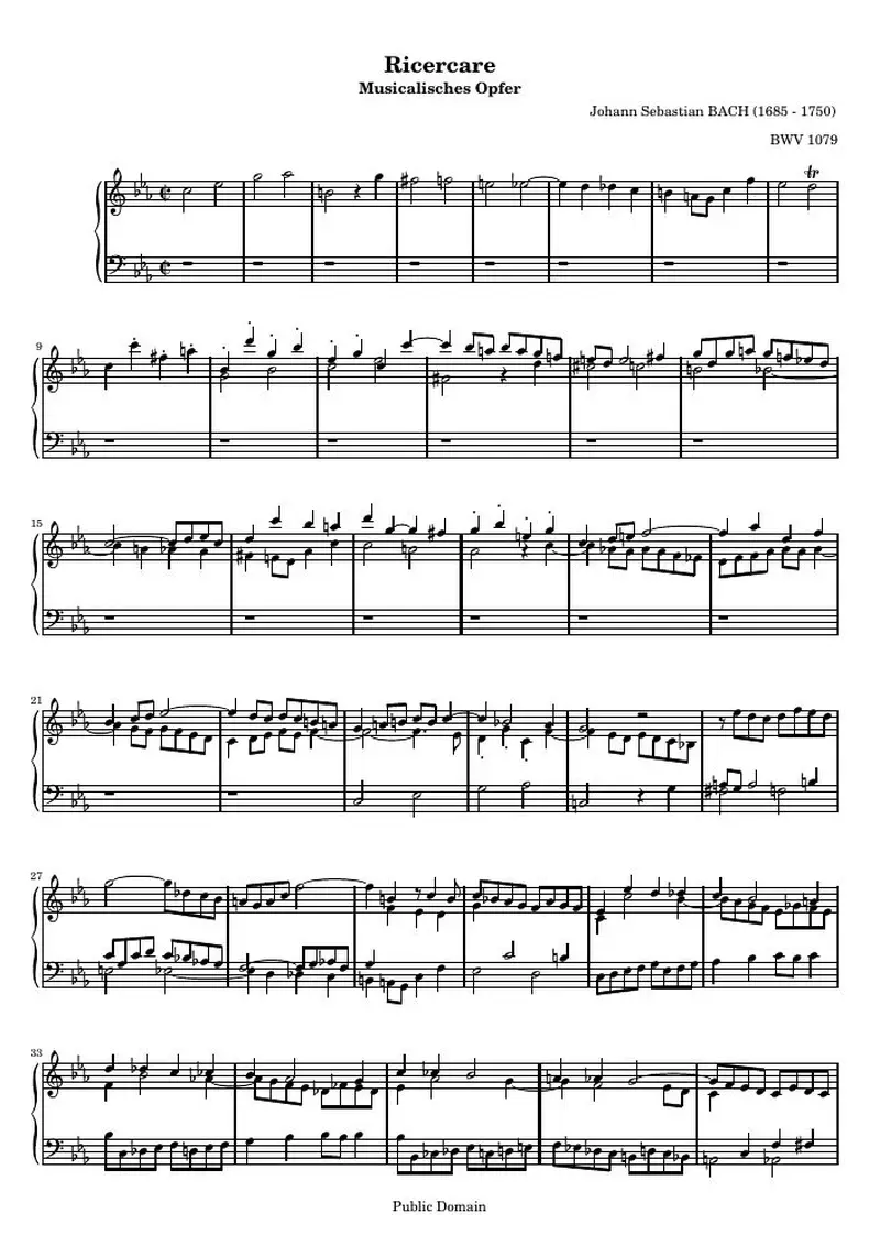Первая страница нот «Musicalisches Opfer, Ricercare (BWV 1079)»