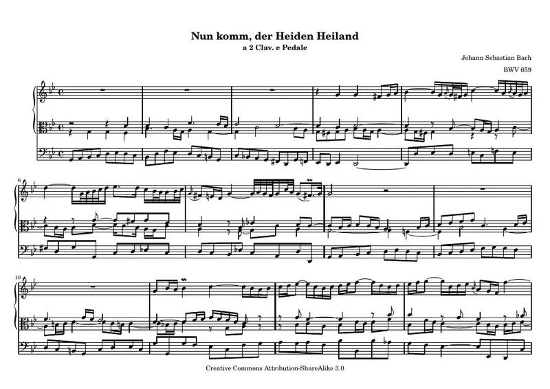 Первая страница нот «Nun komm, der Heiden Heiland»