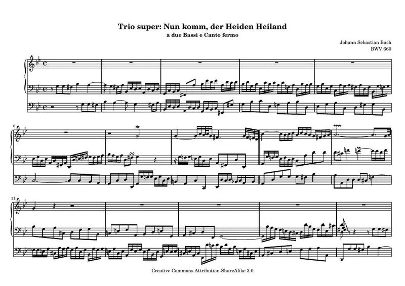 Первая страница нот «Nun komm, der Heiden Heiland»