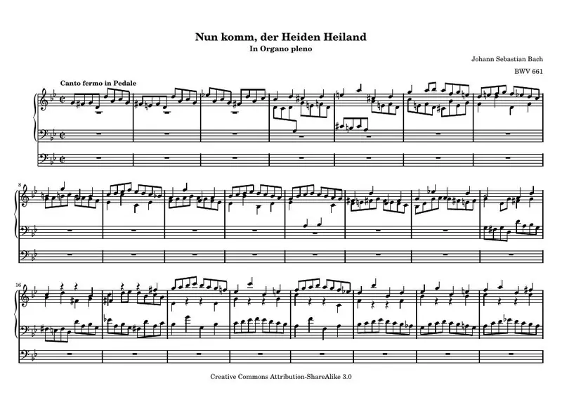 Первая страница нот «Nun komm, der Heiden Heiland»