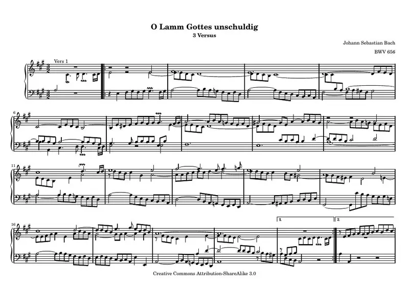 Первая страница нот «O Lamm Gottes unschuldig»