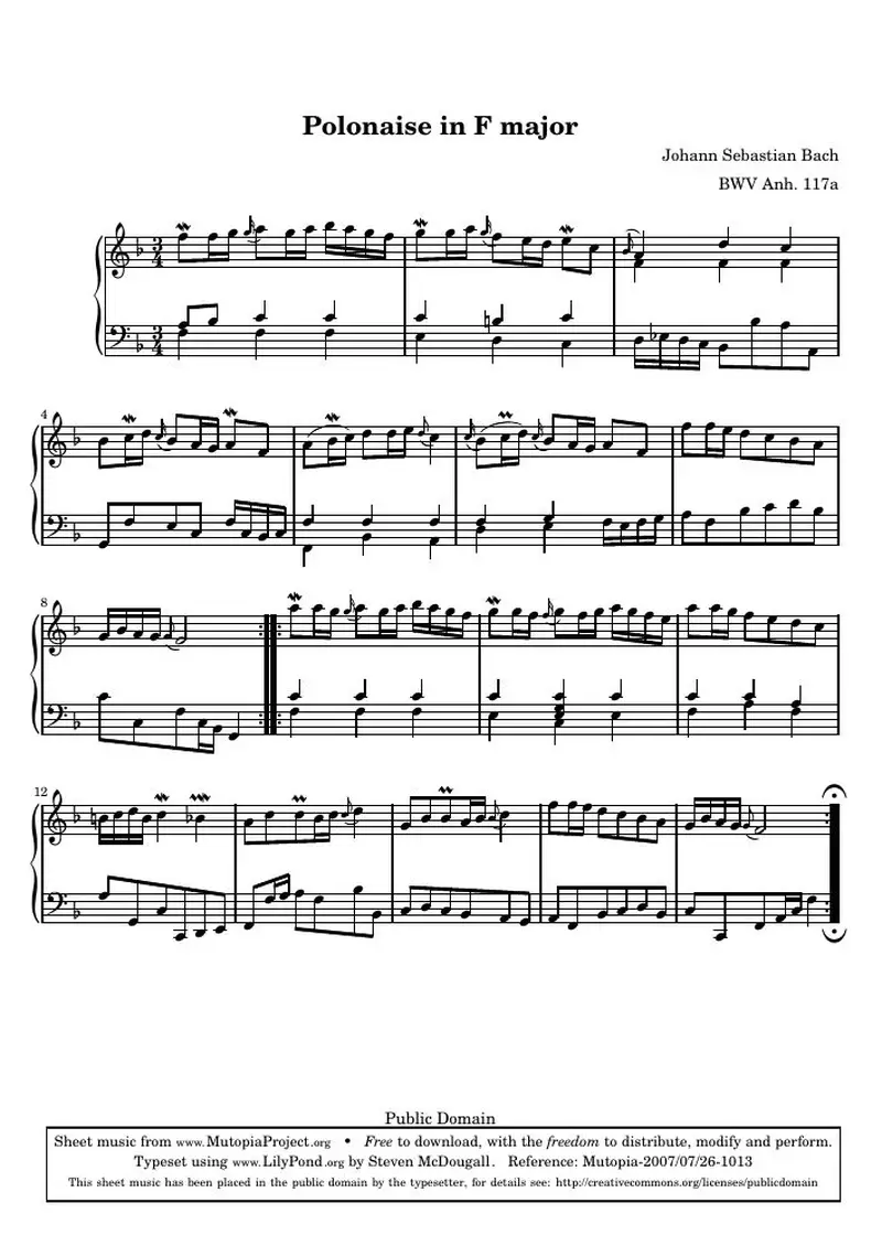 Первая страница нот «Полонез F major»