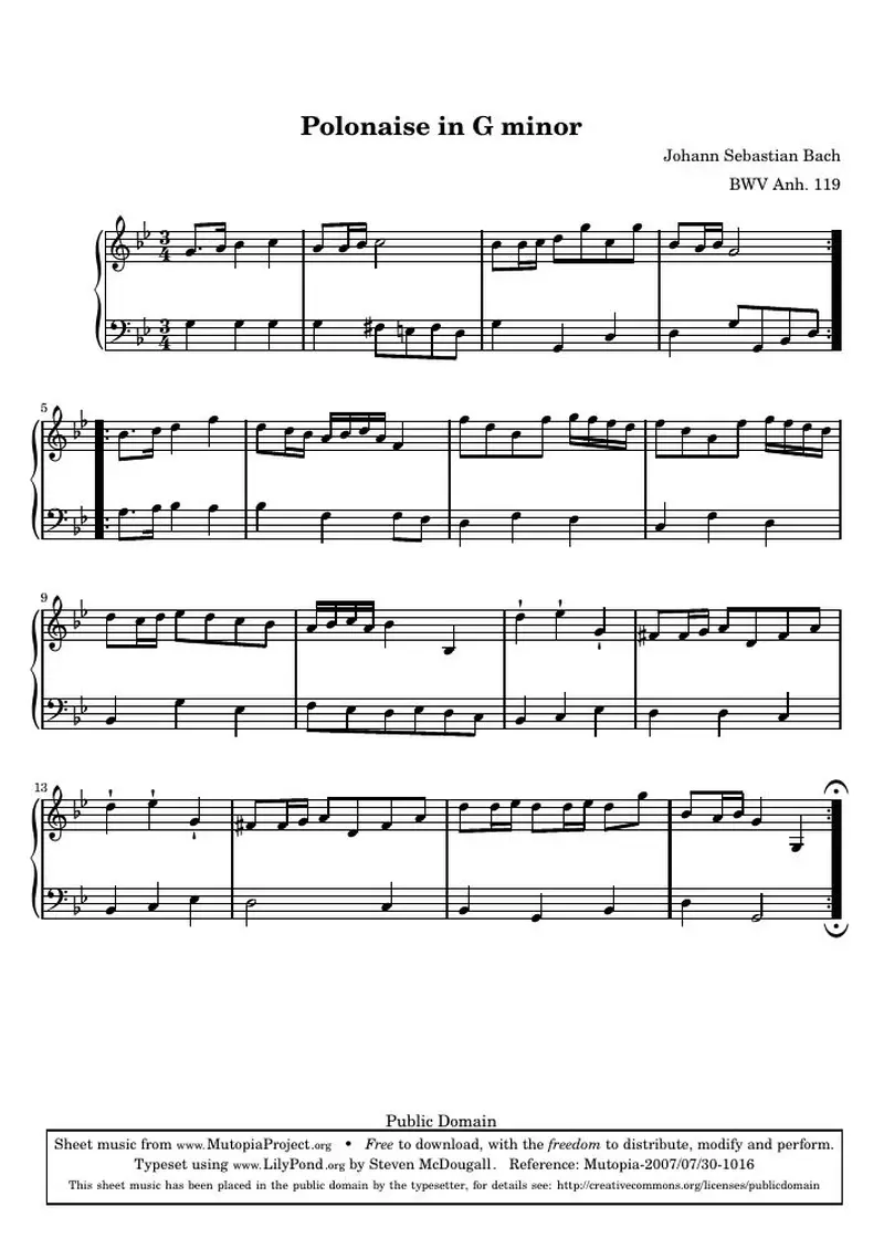Первая страница нот «Полонез G минор (BWV Anh. 119)»
