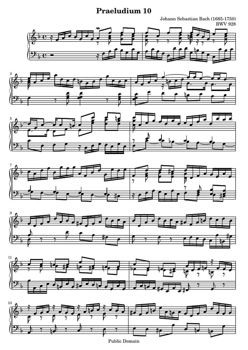 Первая страница нот «Praeludium 10 (BWV 928)»