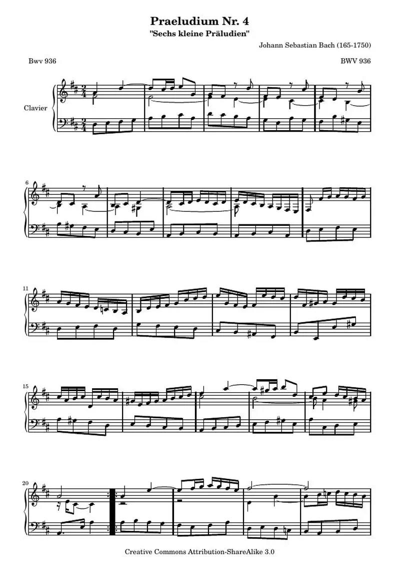 Первая страница нот «Praeludium Nr. 4 (BWV 936)»