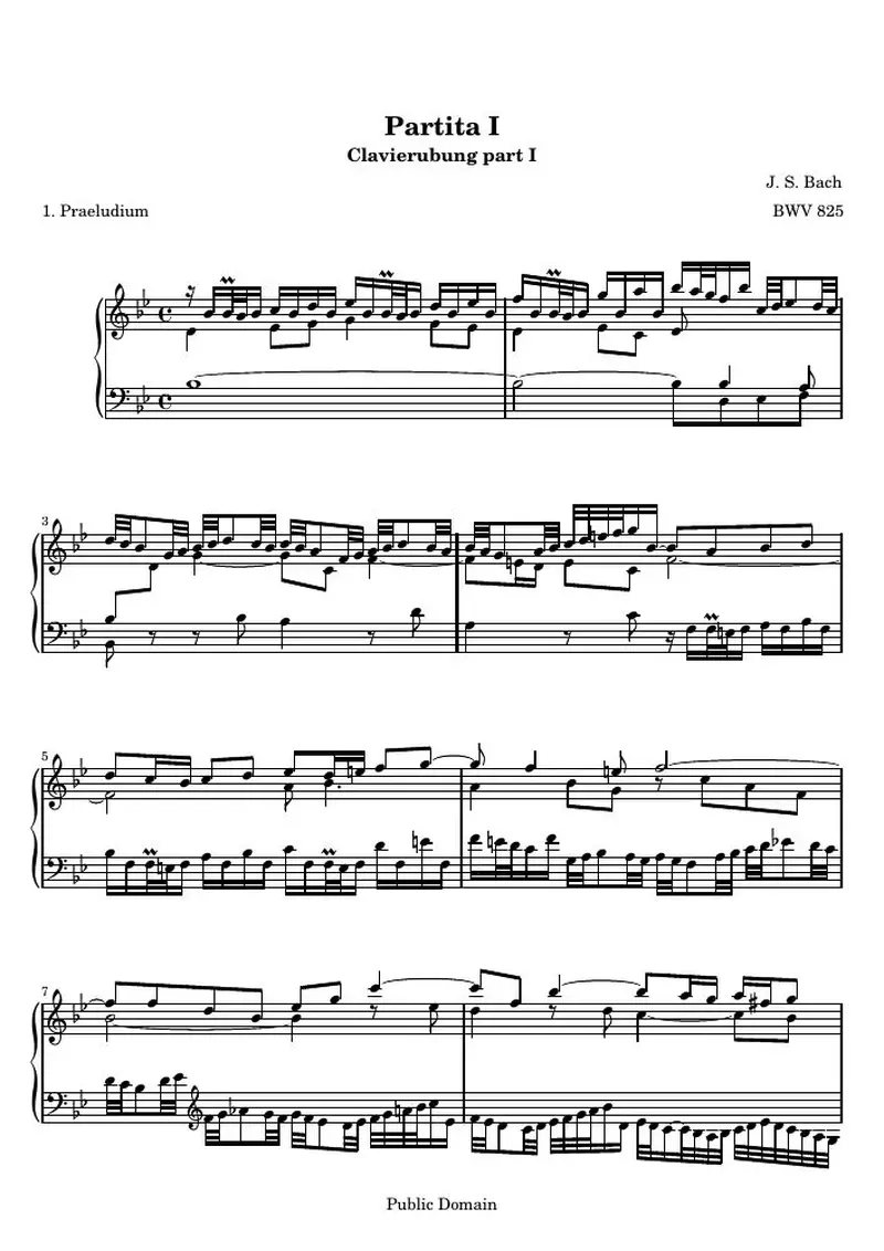 Первая страница нот «Six Партитаs (Clavierubung part I): № 1 (BWV 825) — 10title-hub»