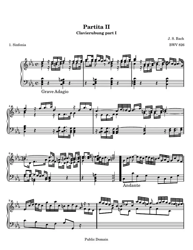 Первая страница нот «Six Партитаs (Clavierubung part I): № 2 (BWV 826) — 20title-hub»