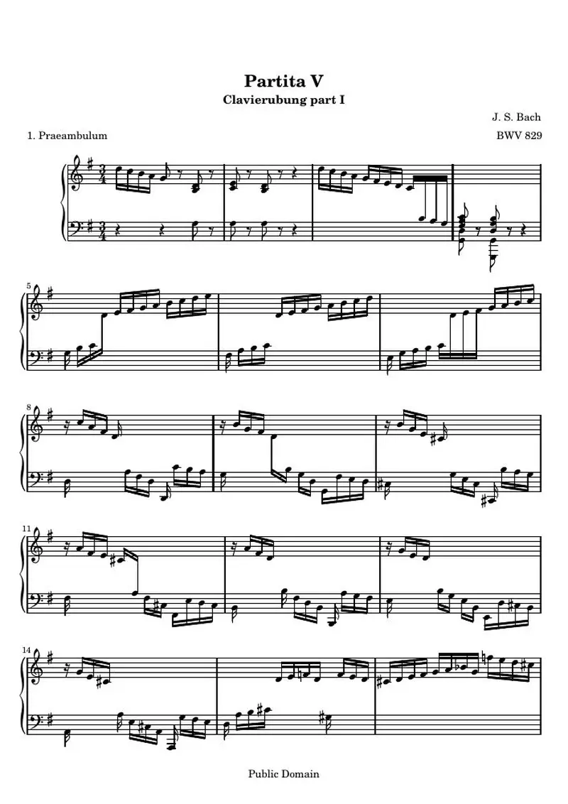 Первая страница нот «Six Партитаs (Clavierubung part I): № 5 (BWV 829) — 50title-hub»