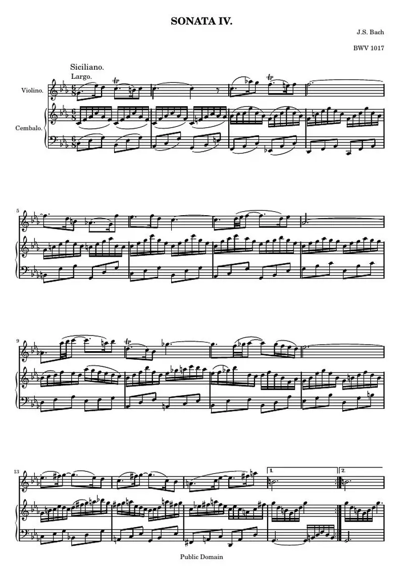 Первая страница нот «Соната for Violin and Clavier №4»