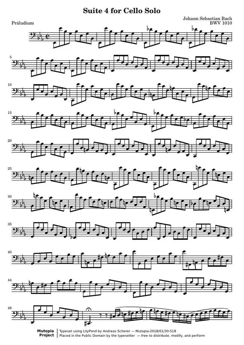 Первая страница нот «Сюита 4 for Cello Solo (BWV1010)»