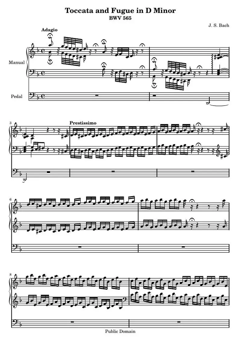 Первая страница нот «Toccata and Фуга D минор»