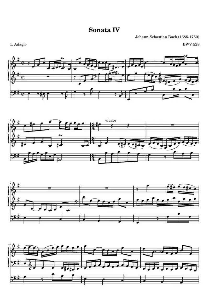 Первая страница нот «Trio Соната IV e минор»