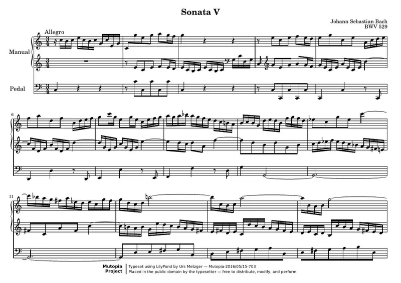 Первая страница нот «Trio Соната V C major BWV 529»