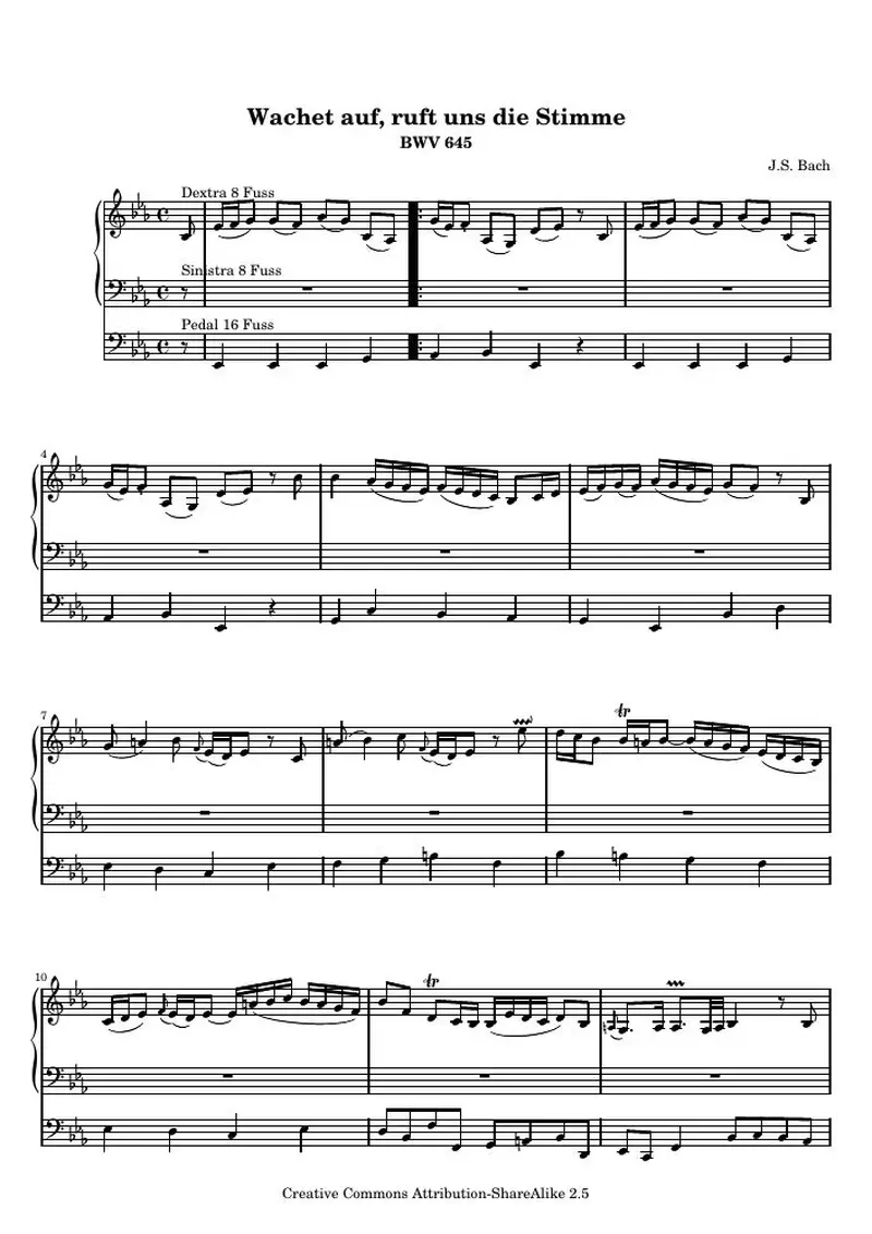 Первая страница нот «Wachet auf, ruft uns die Stimme»