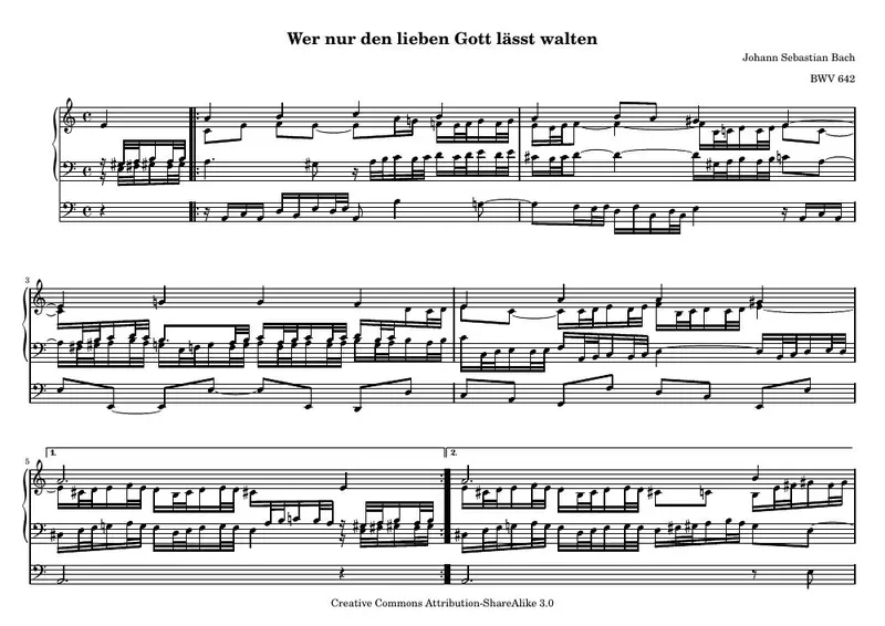 Первая страница нот «Wer nur den lieben Gott lässt walten»