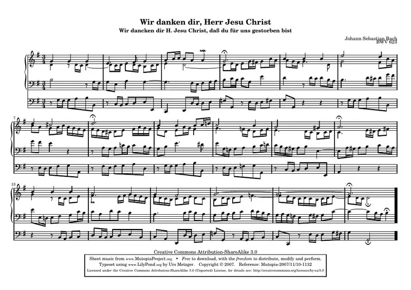 Первая страница нот «Wir danken dir, Herr Jesu Christ»