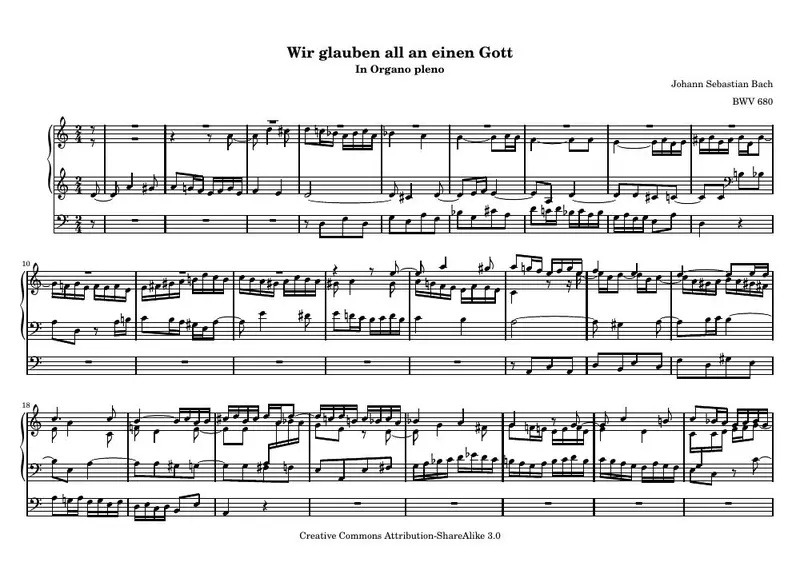 Первая страница нот «Wir glauben all an einen Gott»