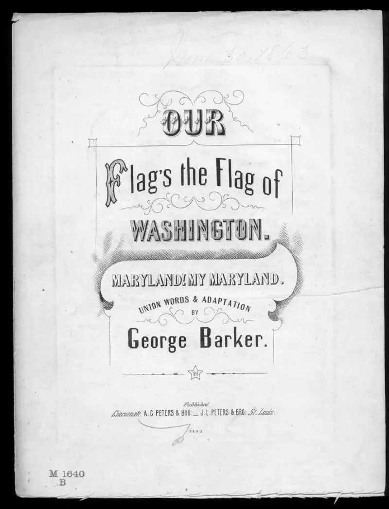Первая страница нот «Our flag's the flag of Washington (Maryland! my Maryland)»