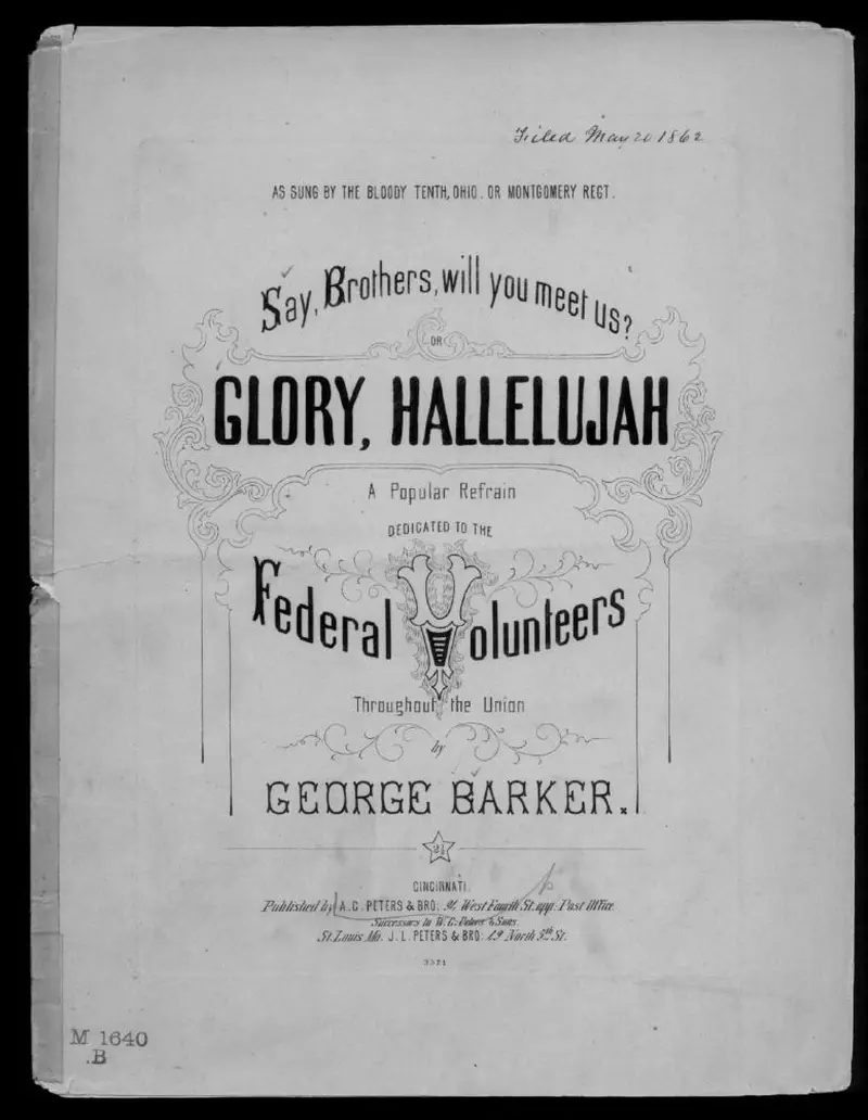 Первая страница нот «Say, brothers, will you meet us? or Glory!, glory hallelujah»