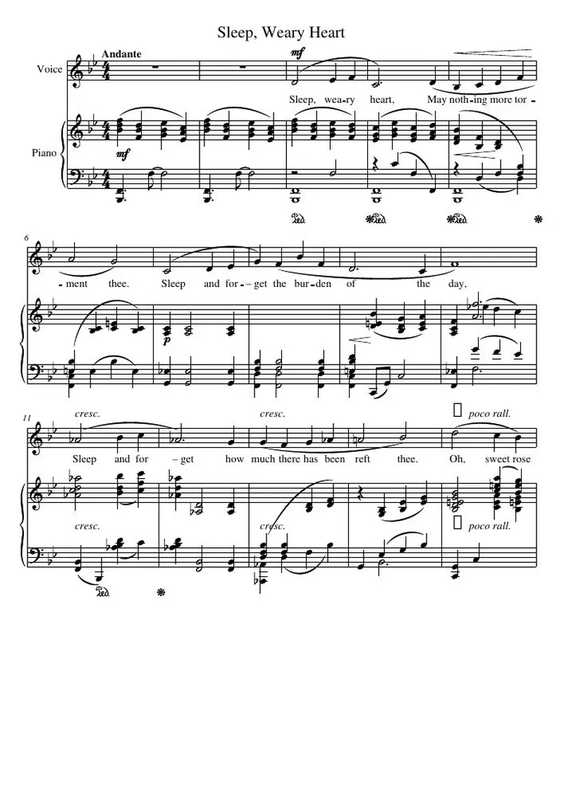 Первая страница нот «Sleep, Weary Heart»