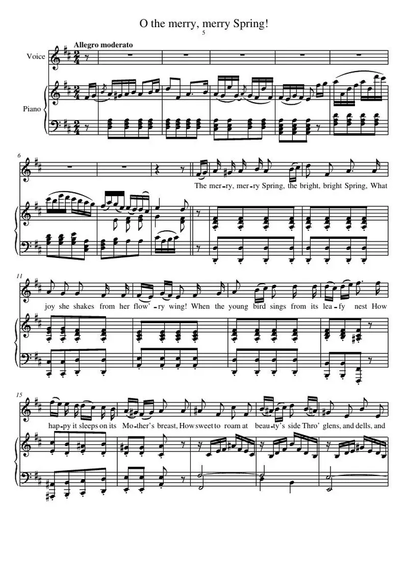 Первая страница нот «O the merry, merry Spring!»