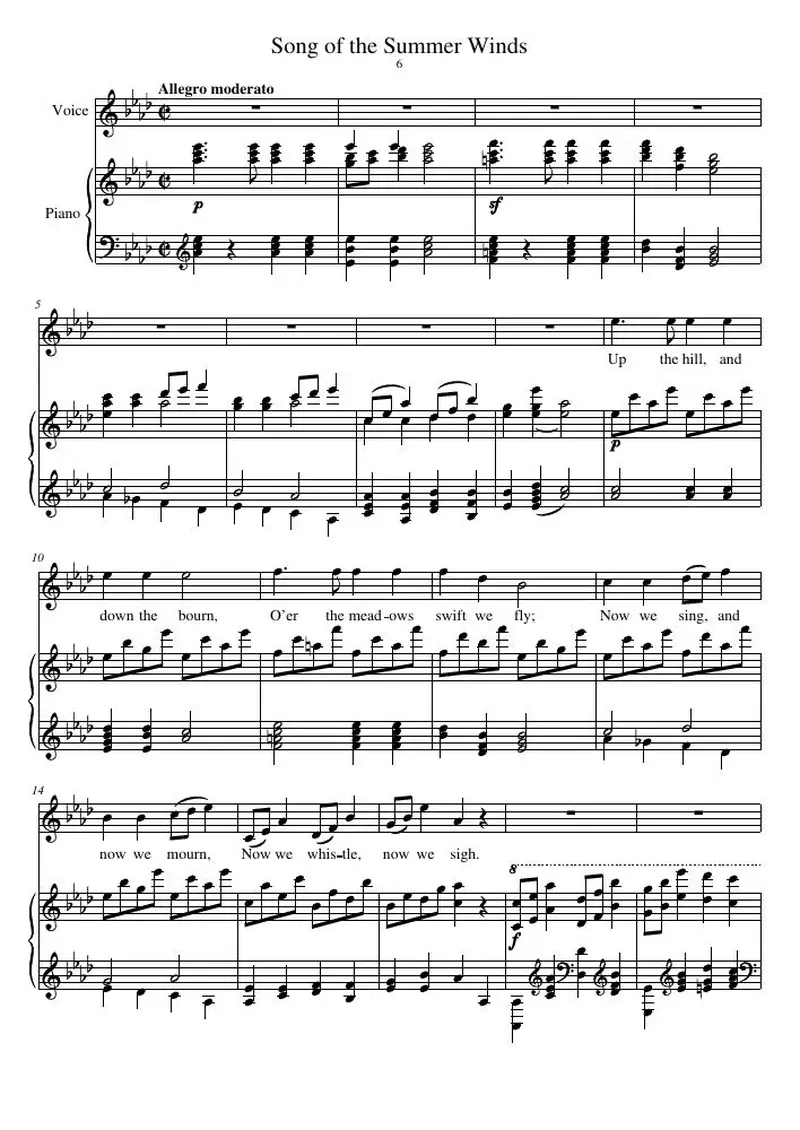 Первая страница нот «Песня of the Summer Winds»