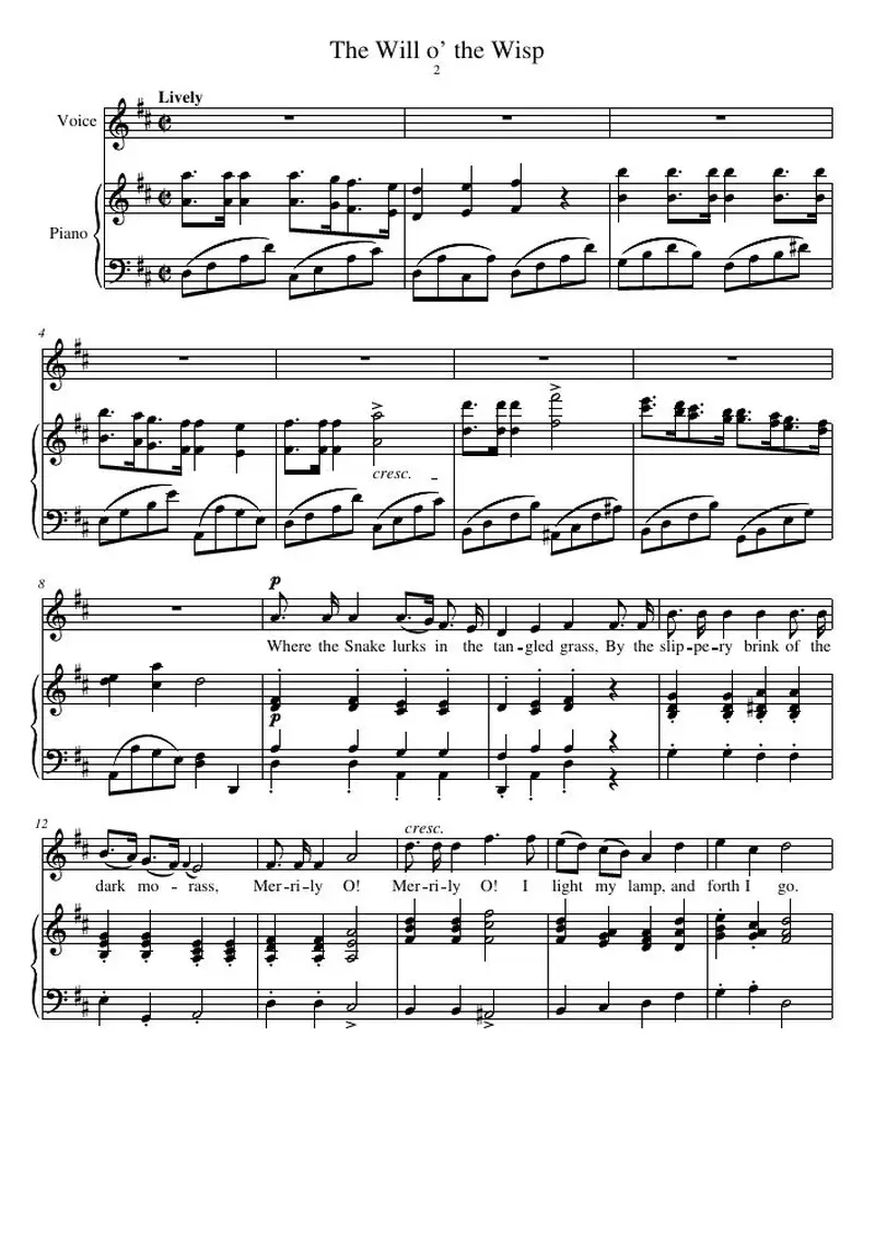 Первая страница нот «The Will o’ the Wisp»