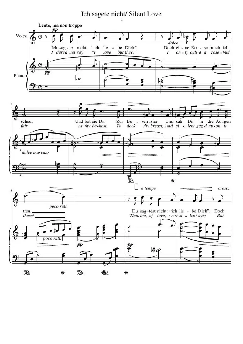 Первая страница нот «Ich sagete nicht
/ Silent Love»