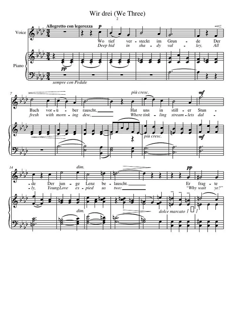 Первая страница нот «Wir drei (We Three)»
