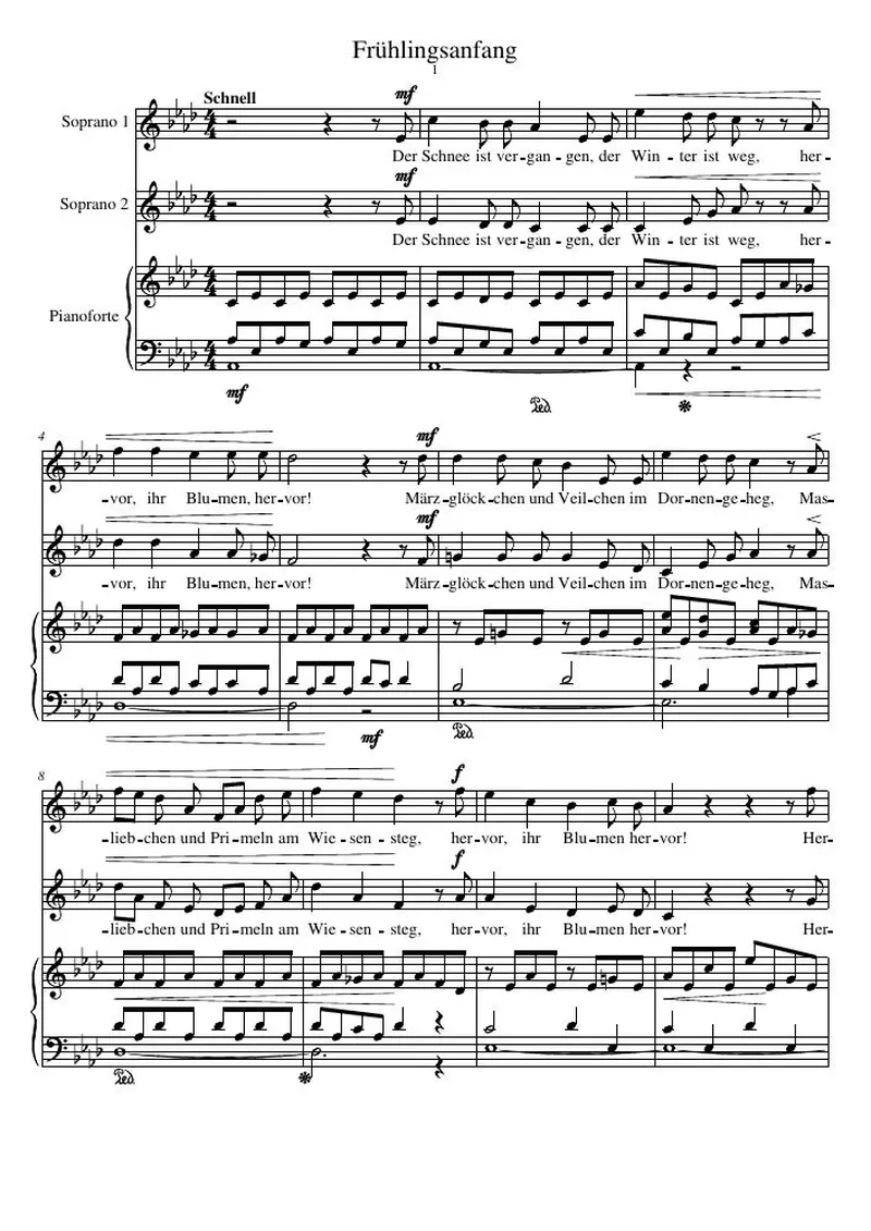 Первая страница нот «Frühlingsanfang»