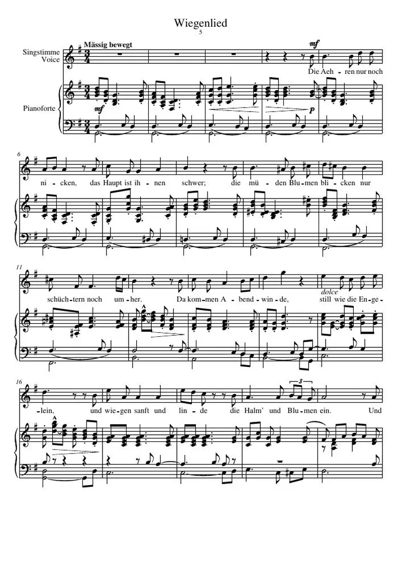 Первая страница нот «Wiegenlied»