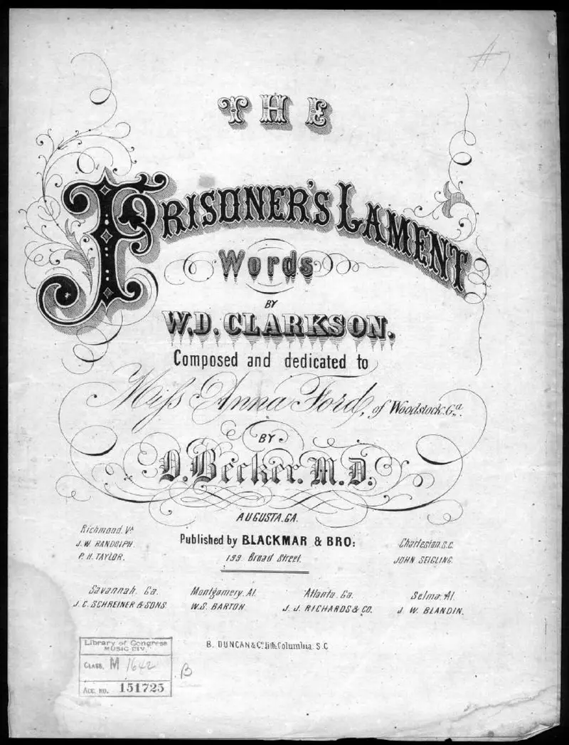 Первая страница нот «The Prisoner's lament»