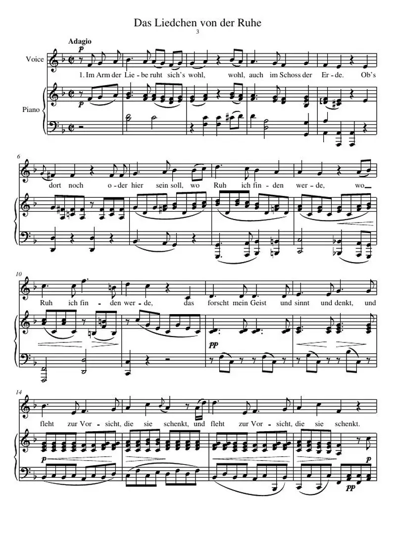 Первая страница нот «Das Liedchen von der Ruhe»