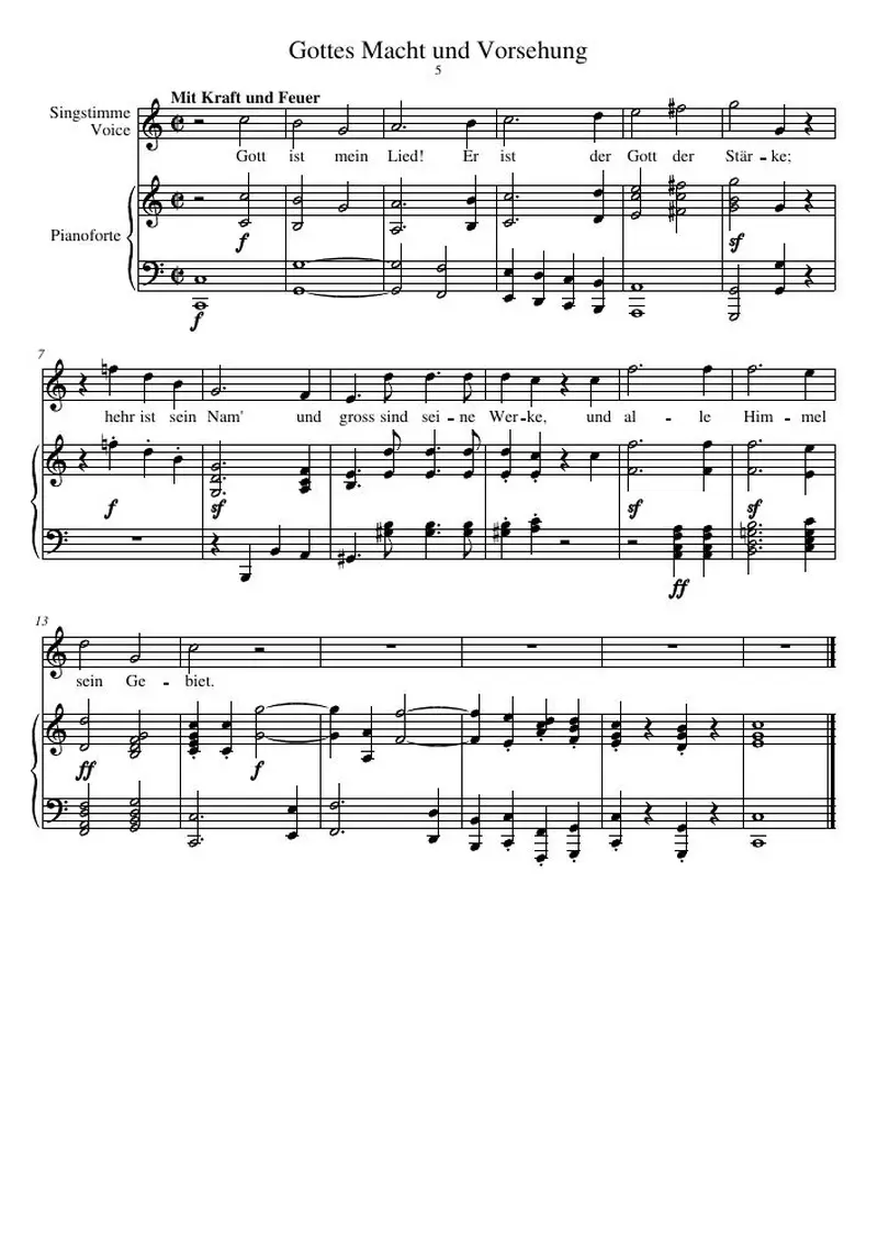 Первая страница нот «Gottes Macht und Vorsehung»