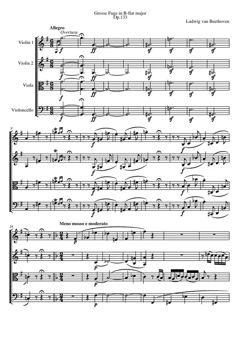 Первая страница нот «Grosse Fuge B-flat major, соч.133»
