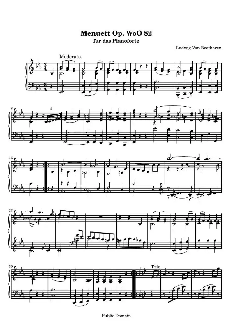 Первая страница нот «Менуэтt соч. WoO 82»