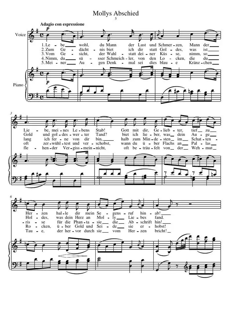 Первая страница нот «Mollys Abschied»